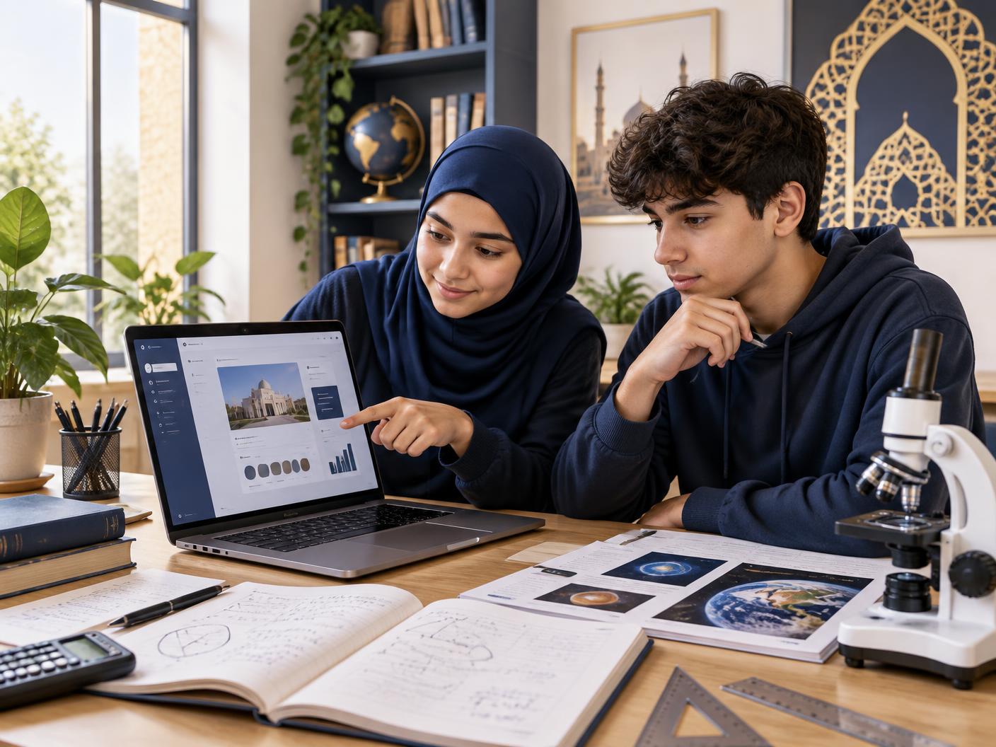 Student learning mathematics and western academic subjects at a desk
